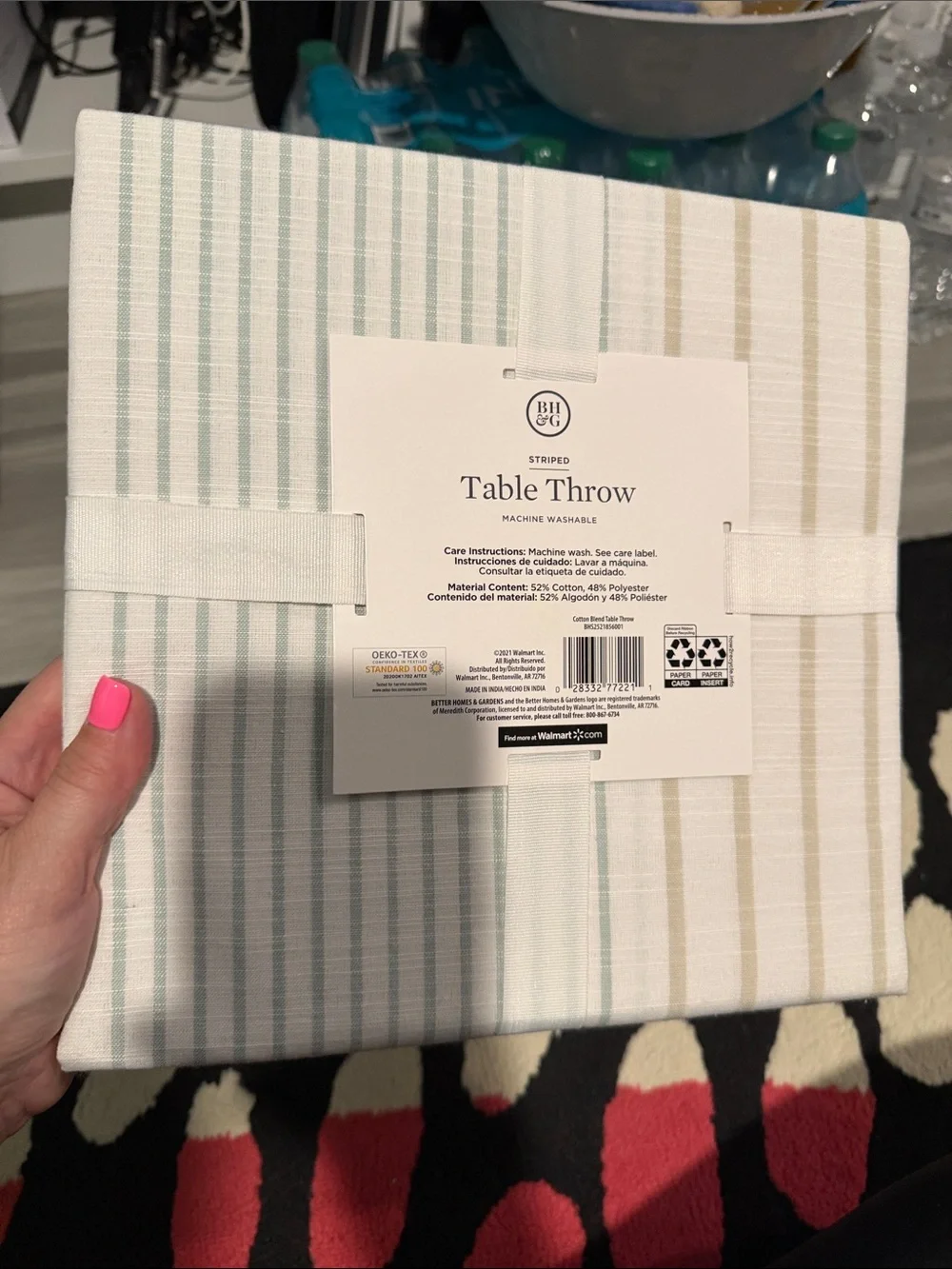 Better Homes And Gardens Striped Table Throw in Beige and Sage Green
